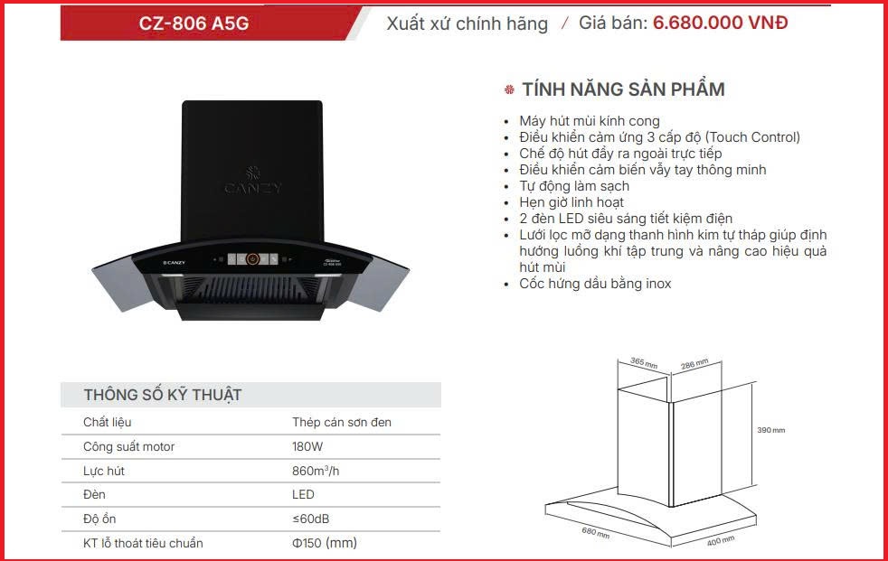 Máy hút mùi Canzy CZ-806 A5G