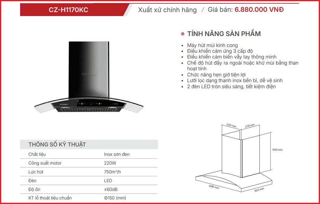 Máy hút mùi Canzy CZ-H1170KC