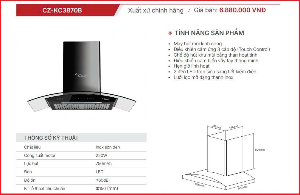 Hút Mùi Canzy CZ-KC3870B