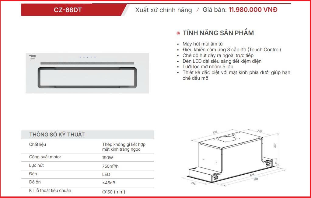 Máy Hút Mùi Canzy CZ-68DT