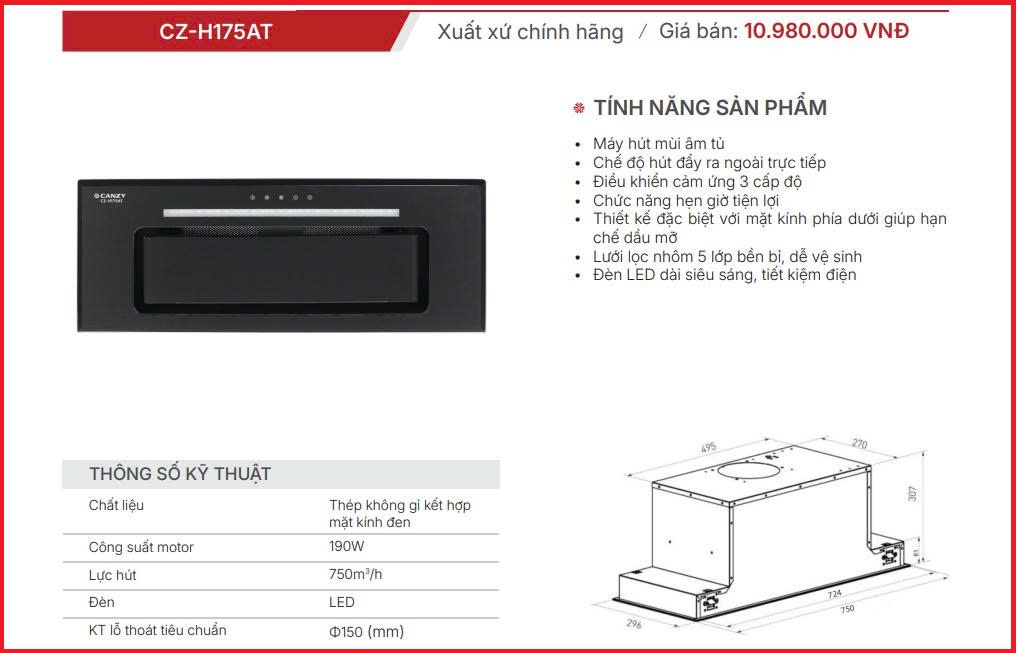 Máy Hút Mùi Canzy CZ-H175AT