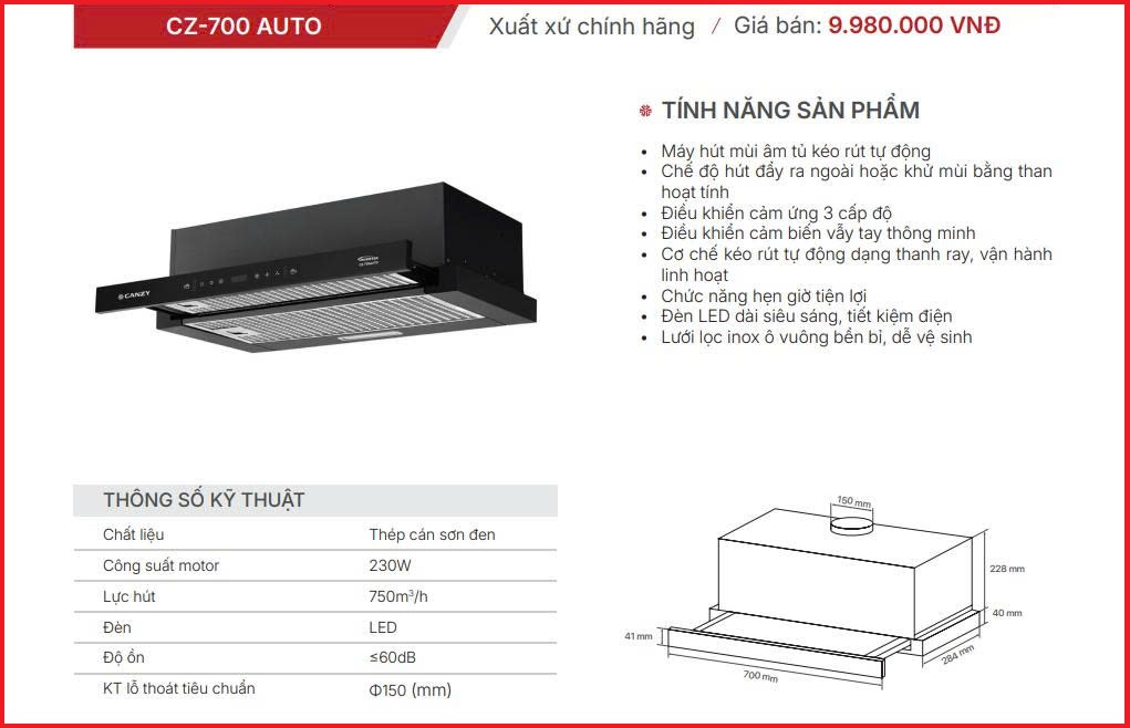 Máy Hút Mùi Canzy CZ-700AUTO