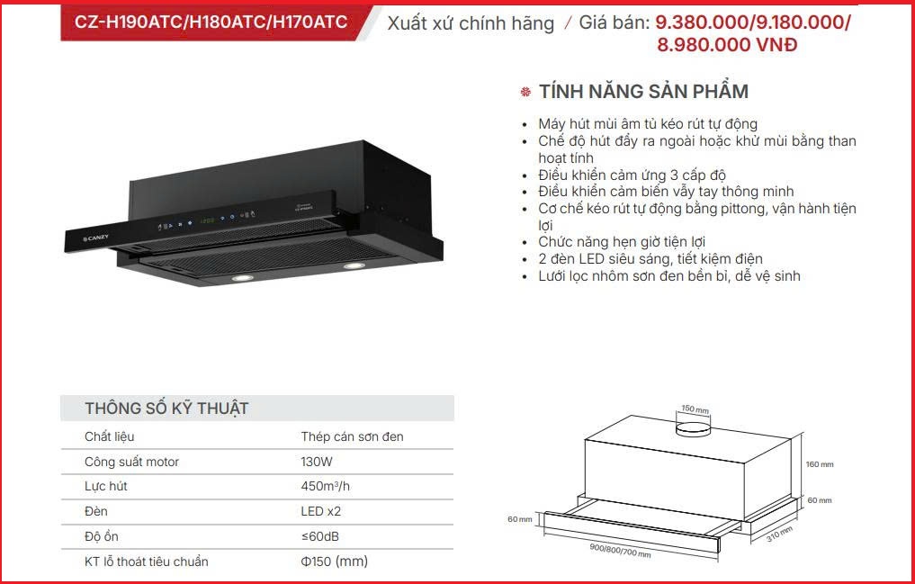 Máy Hút Mùi Canzy CZ-H190ATC