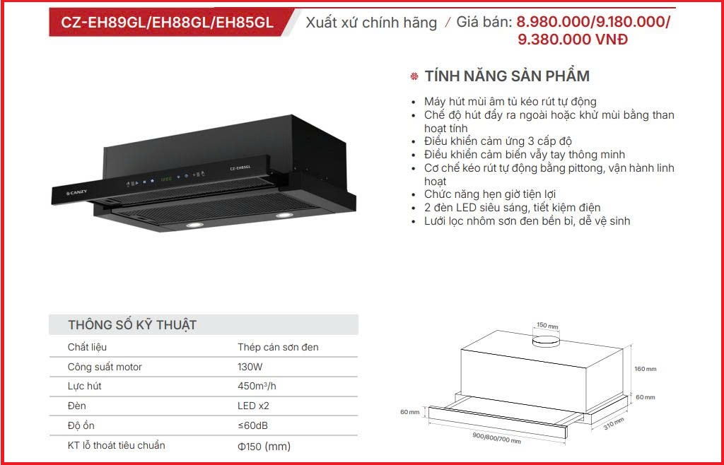 Máy Hút Mùi Canzy CZ-EH89GL