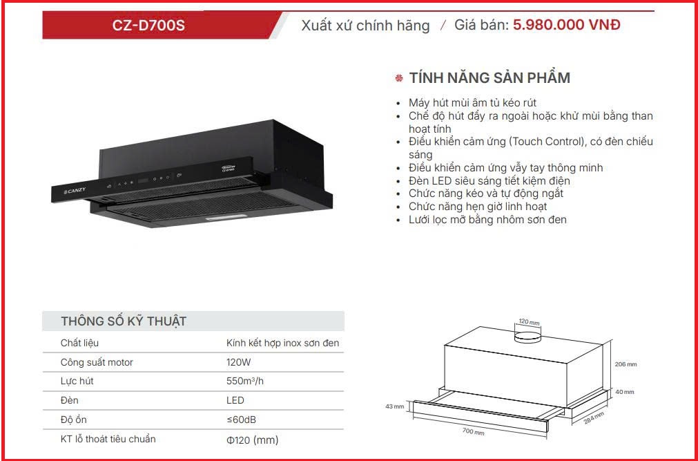Máy Hút Mùi CANZY CZ-D700S