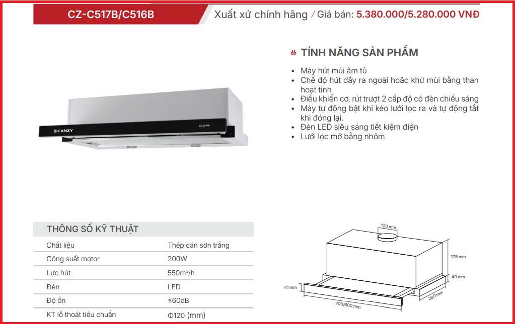 Máy Hút Mùi Canzy CZ-C516B
