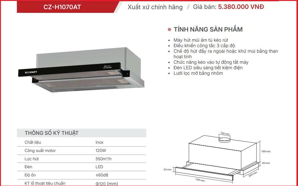 Máy Hút Mùi Canzy CZ-H1070AT