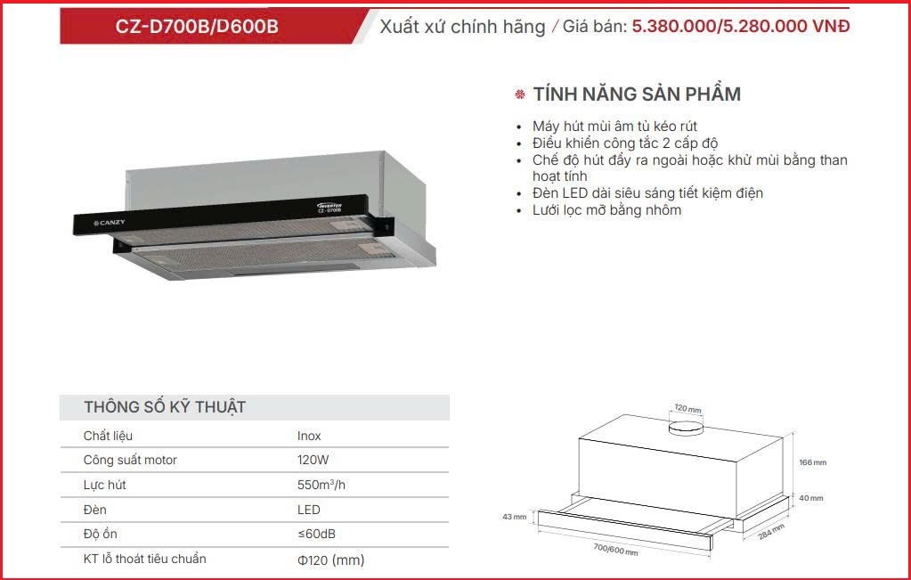 Máy Hút Mùi Canzy CZ-D600B