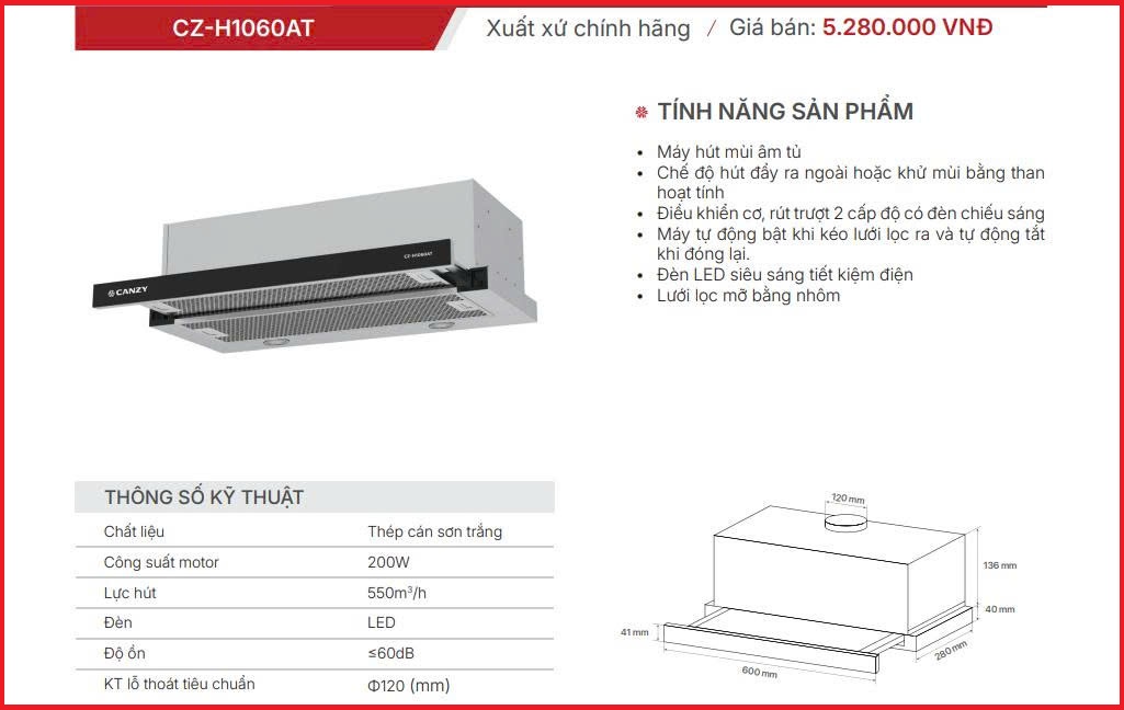 Máy Hút Mùi Canzy CZ-H1060AT