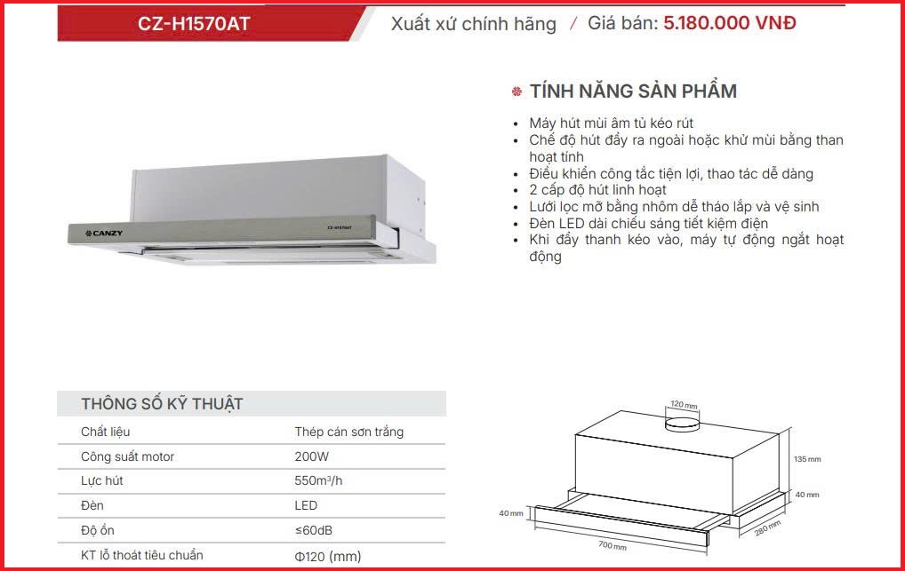 Máy Hút Mùi Canzy CZ-H1570AT