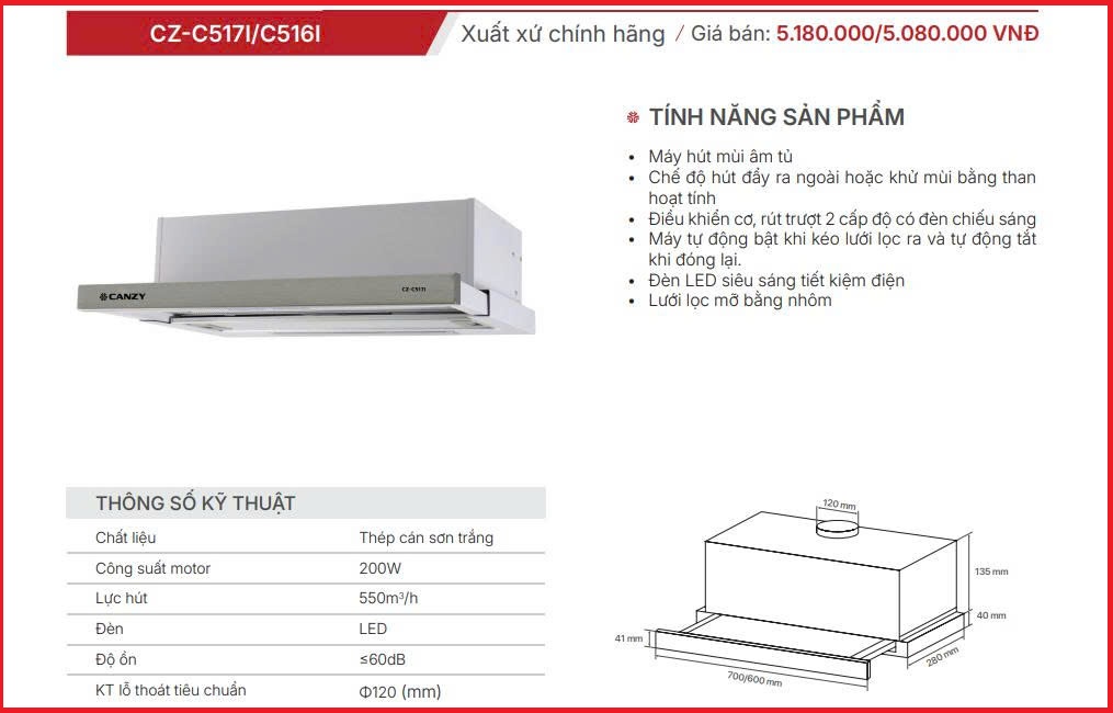 Máy Hút Mùi Canzy CZ-C516I