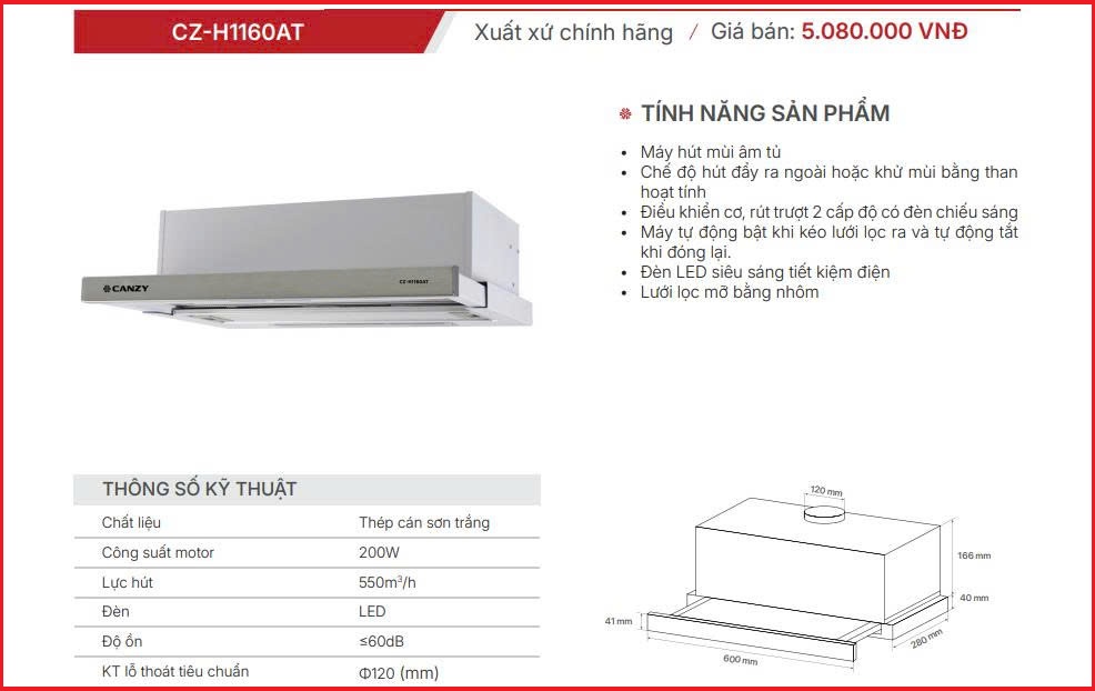 Máy Hút Mùi Canzy CZ-H1160AT
