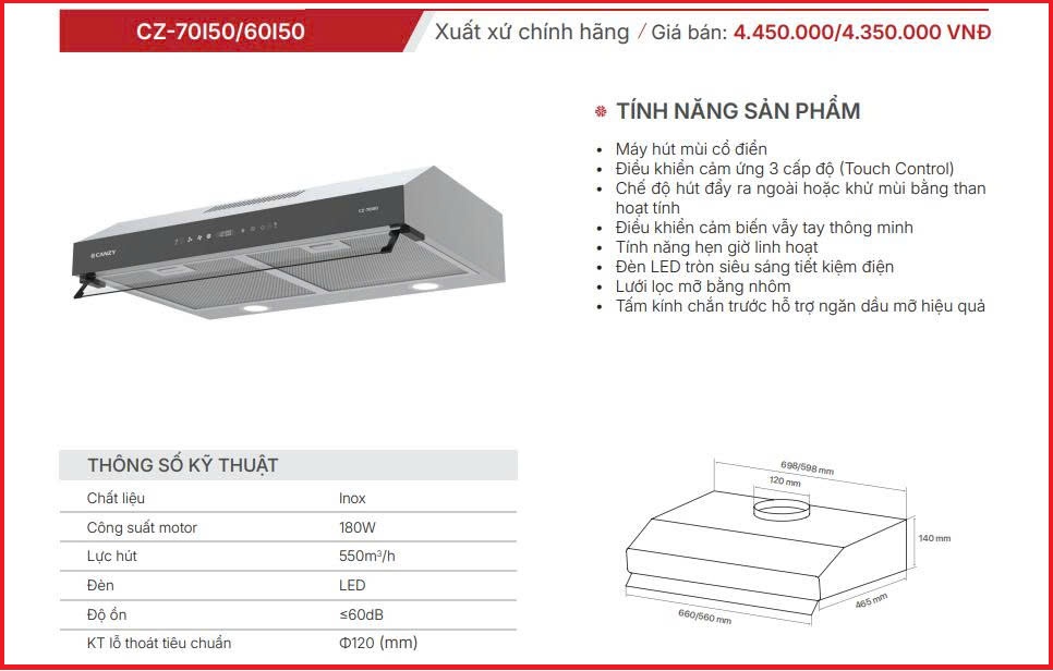 Máy Hút Mùi Canzy CZ-60I50