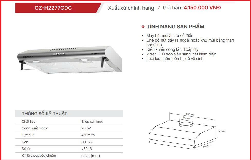 Máy hút mùi Canzy CZ-H2277CDC