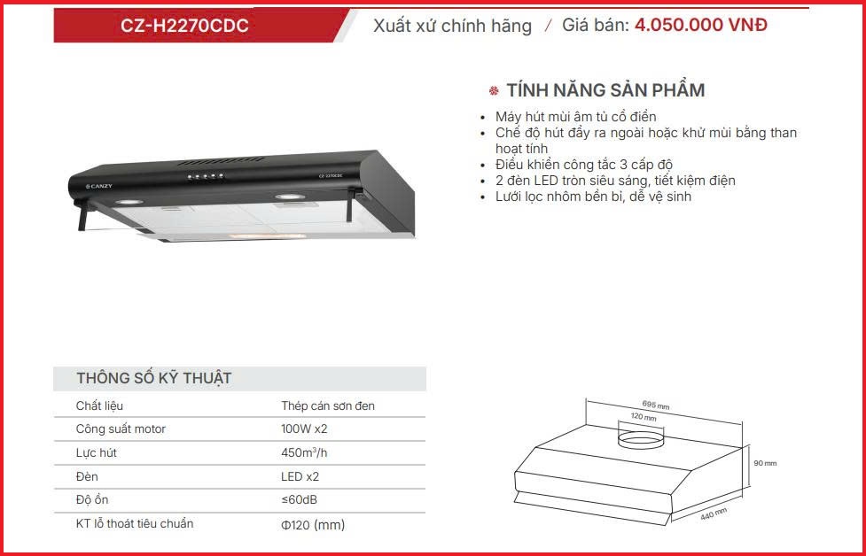 Máy hút mùi Canzy CZ-H2270CDC