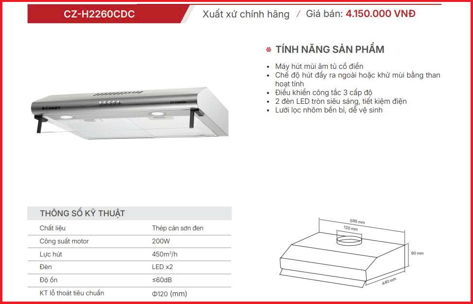 Máy hút mùi Canzy CZ-H2260CDC