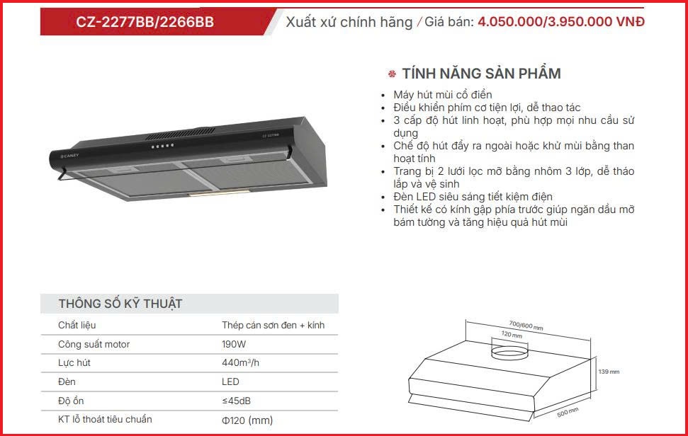 Máy hút mùi Canzy CZ-2266BB