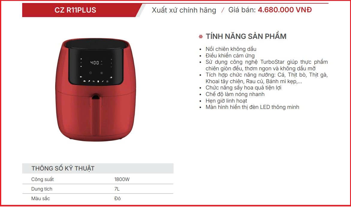 Nồi Chiên Không Dầu Canzy CZ-R11PLUS
