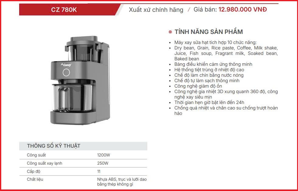 Máy Xay Sữa Hạt CZ-780K
