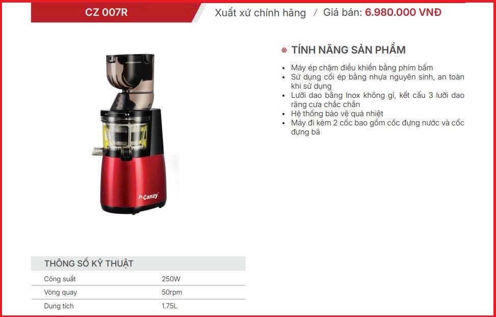 Máy ép chậm Canzy CZ 007R