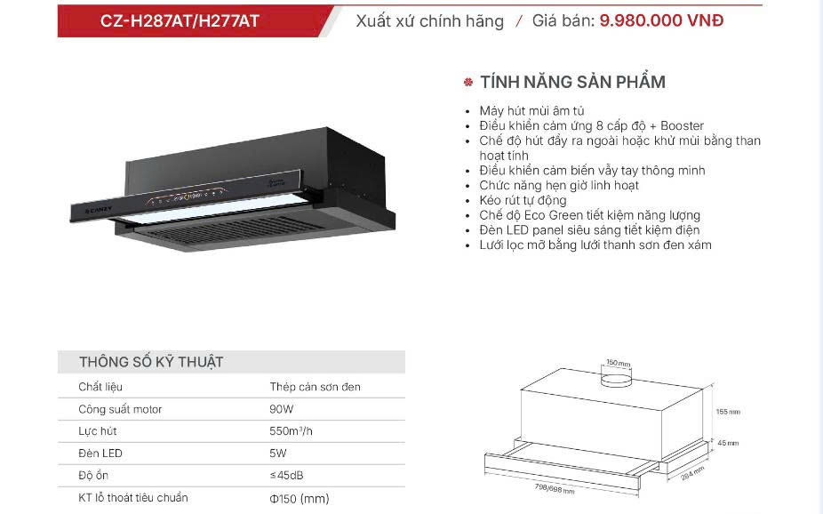 Máy Hút Mùi Canzy CZ-H287AT | H277AT