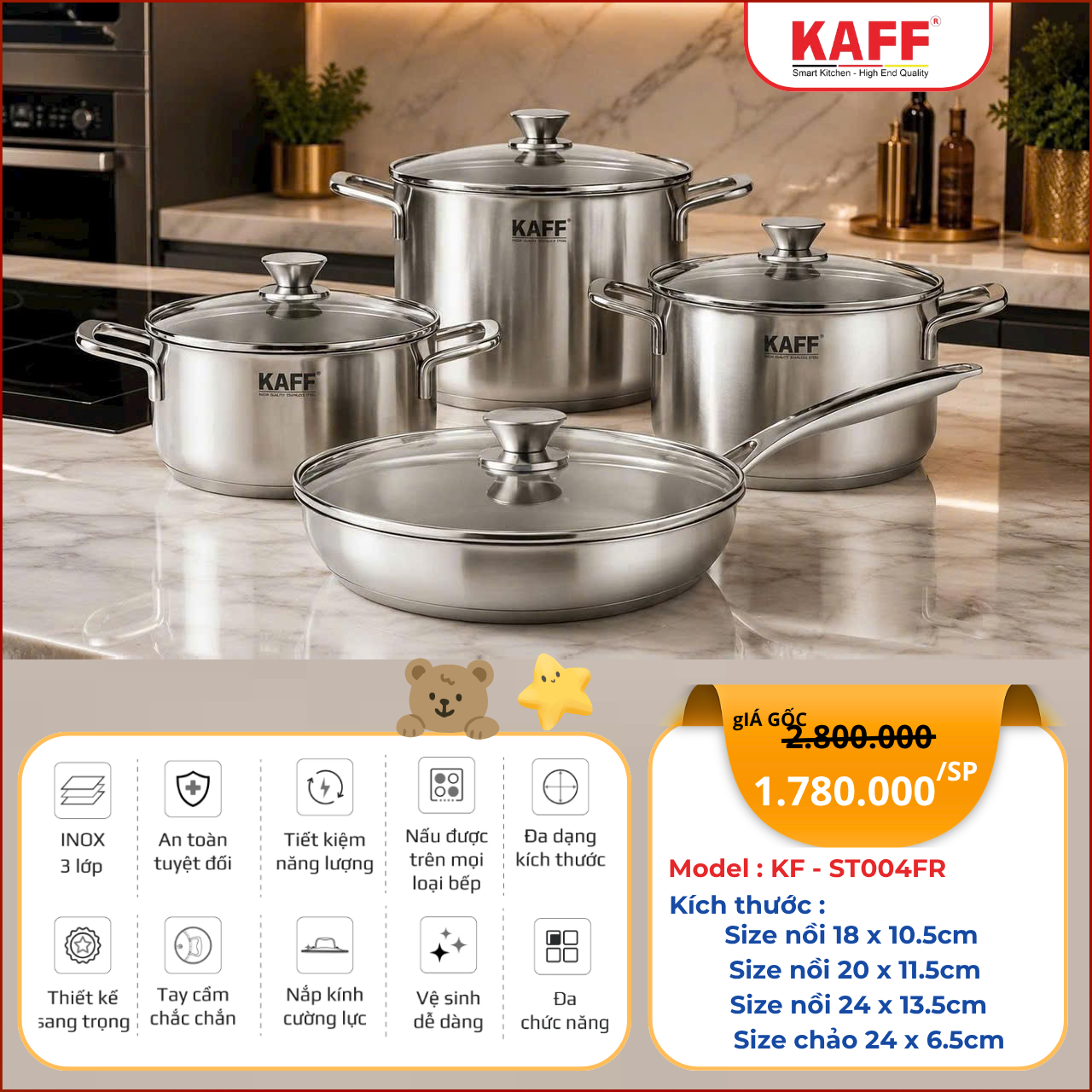 Bộ nồi chảo KAFF KF-ST004FR