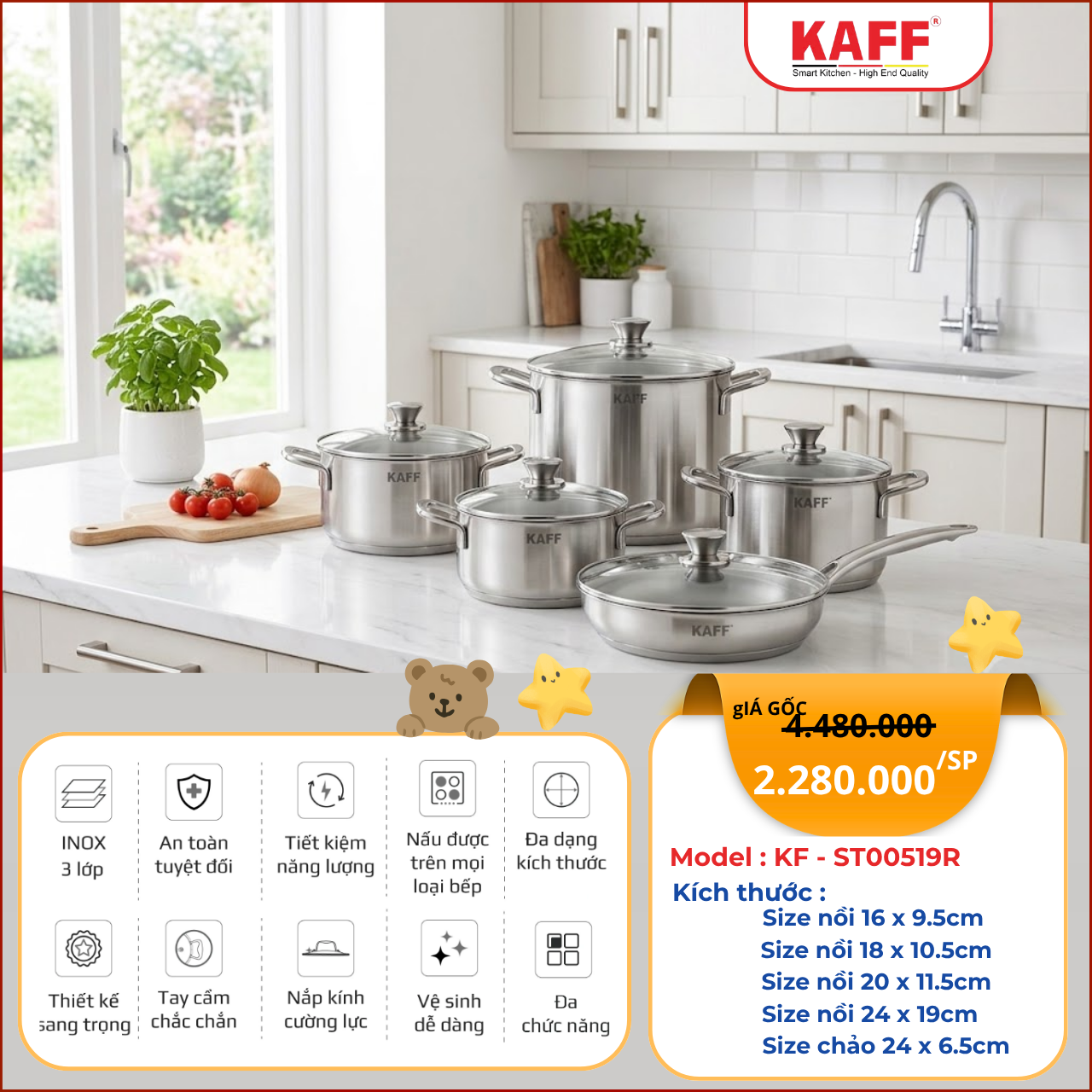 Bộ nồi chảo KAFF KF-ST00519R