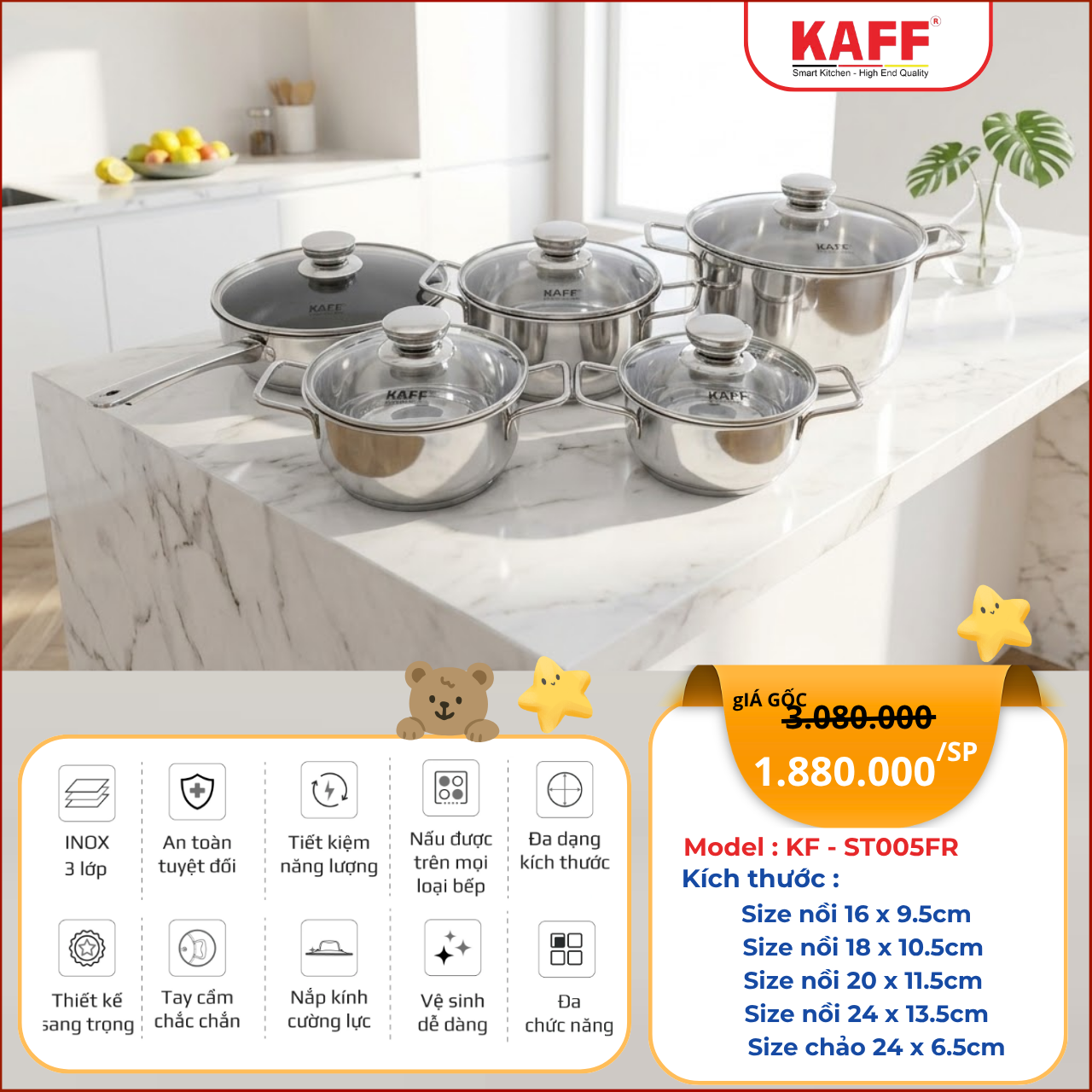 Bộ nồi chảo KAFF KF-ST005FR