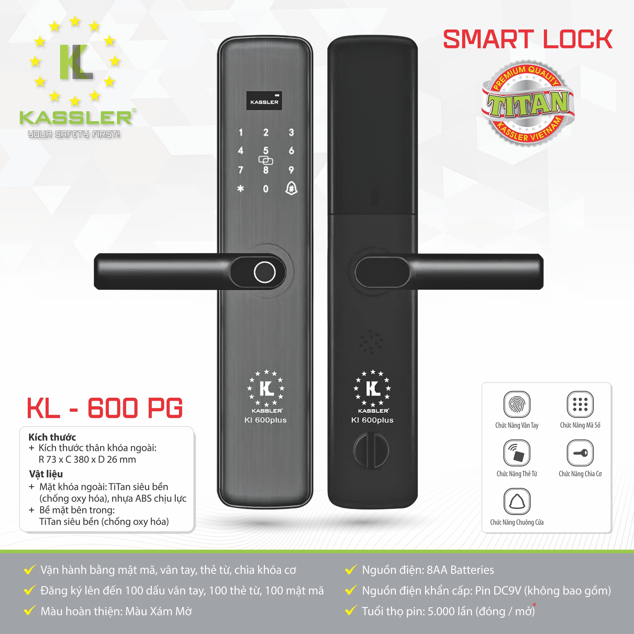 Khóa Điện Tử KASSLER KL-600 PG APP