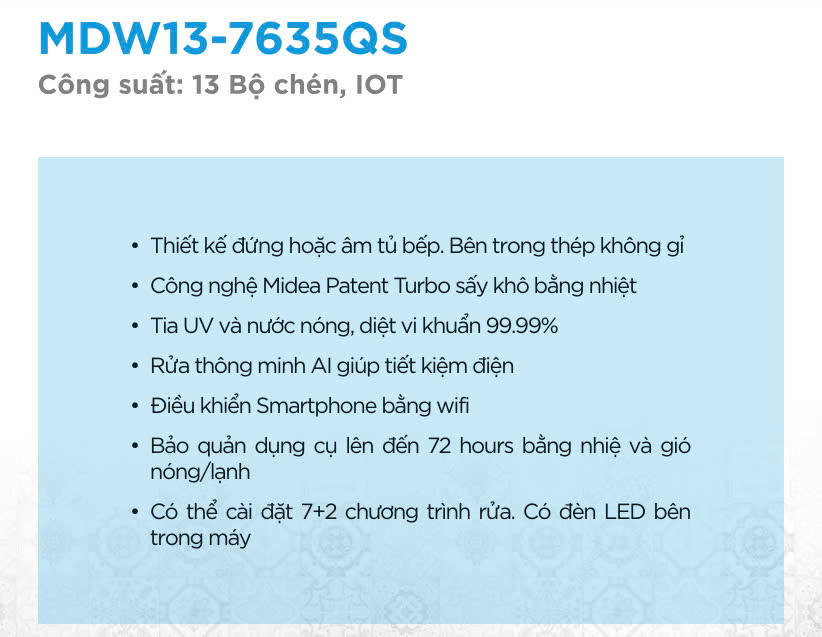 Máy rửa chén Media MDW13-7635QS