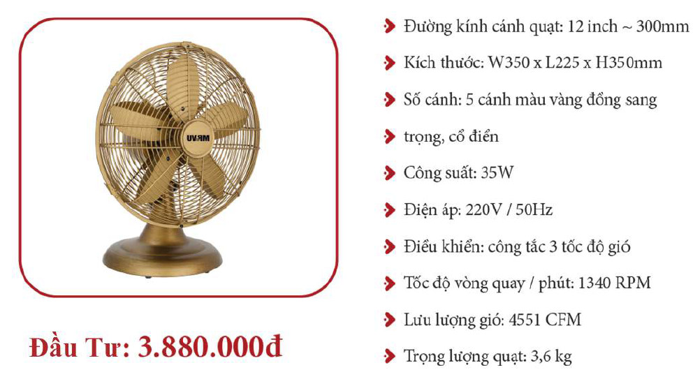 QUẠT BÀN TRANG TRÍ MR.VŨ QUẠT BÀN MEMORY GOLD
