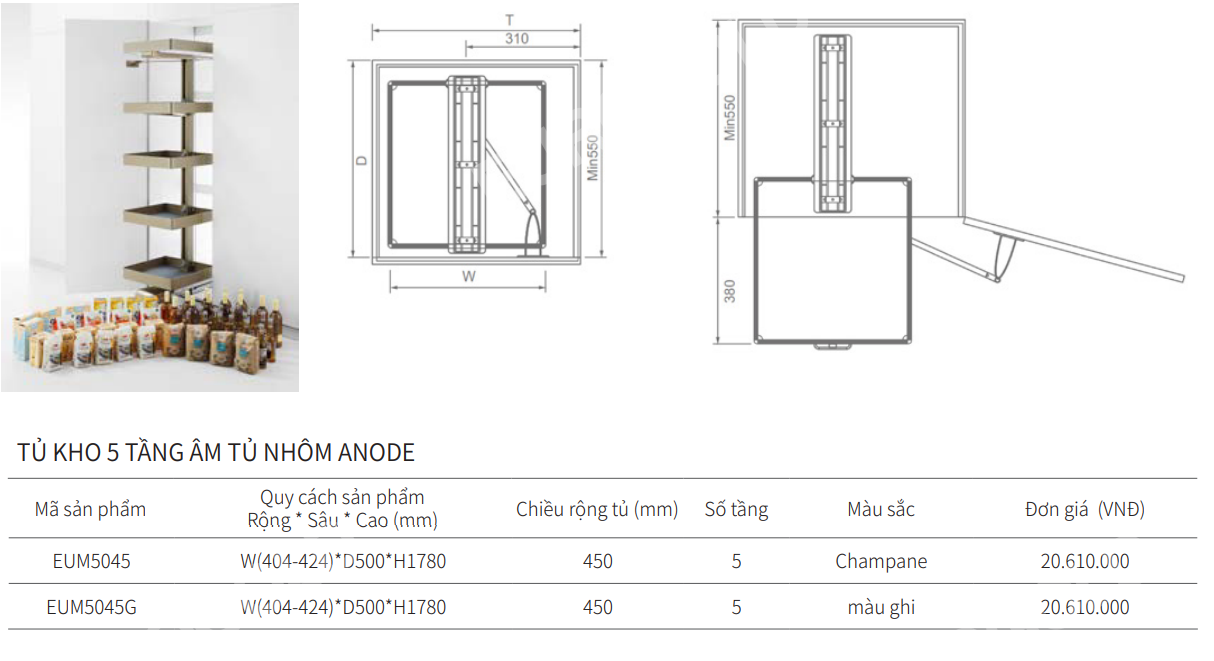 Tủ kho âm tủ EUROGOLD EUM5045