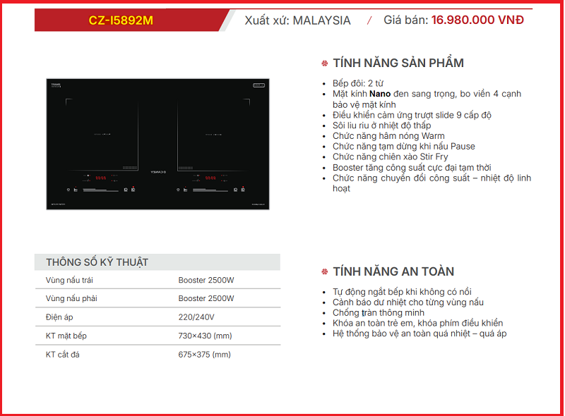Bếp Điện Từ Canzy CZ-I5892M