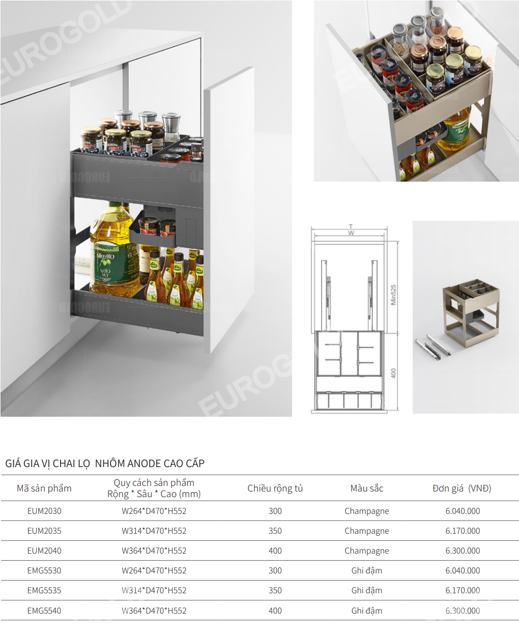 Giá gia vị nhôm Anode EUROGOLD EUM2030 | EUM2035 | EUM2040
