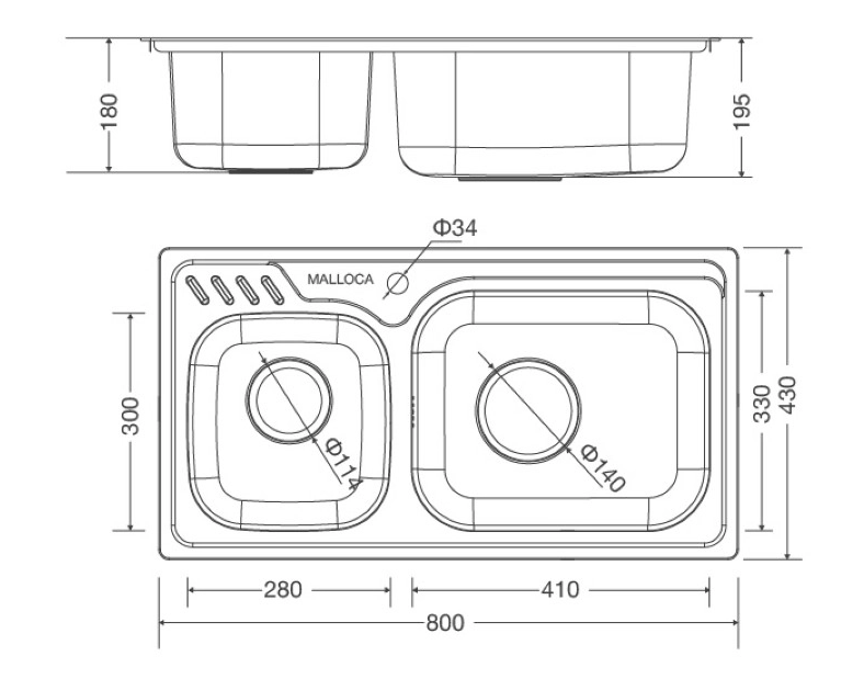 Chậu Rửa 2 hố inox 304 Malloca MS 1003 NEW