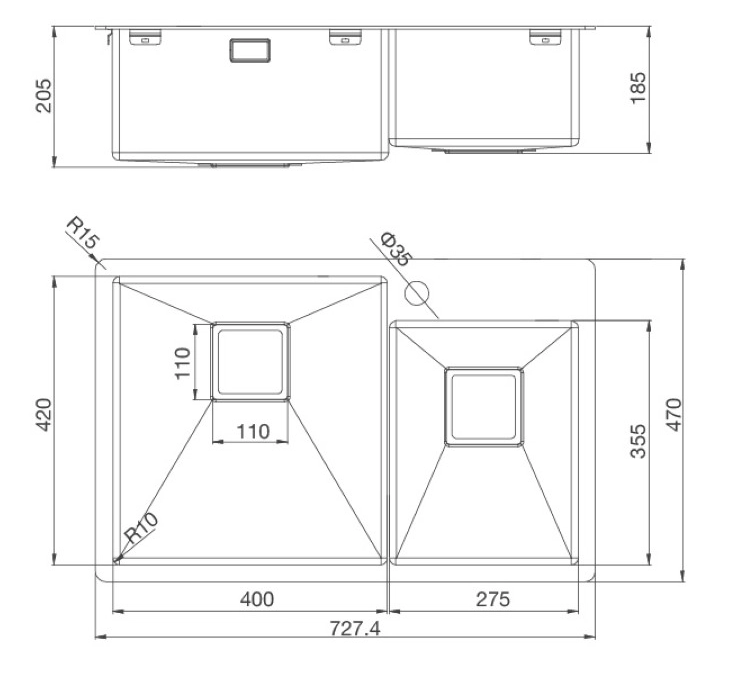 Chậu Rửa 2 hố inox Malloca MS 620T