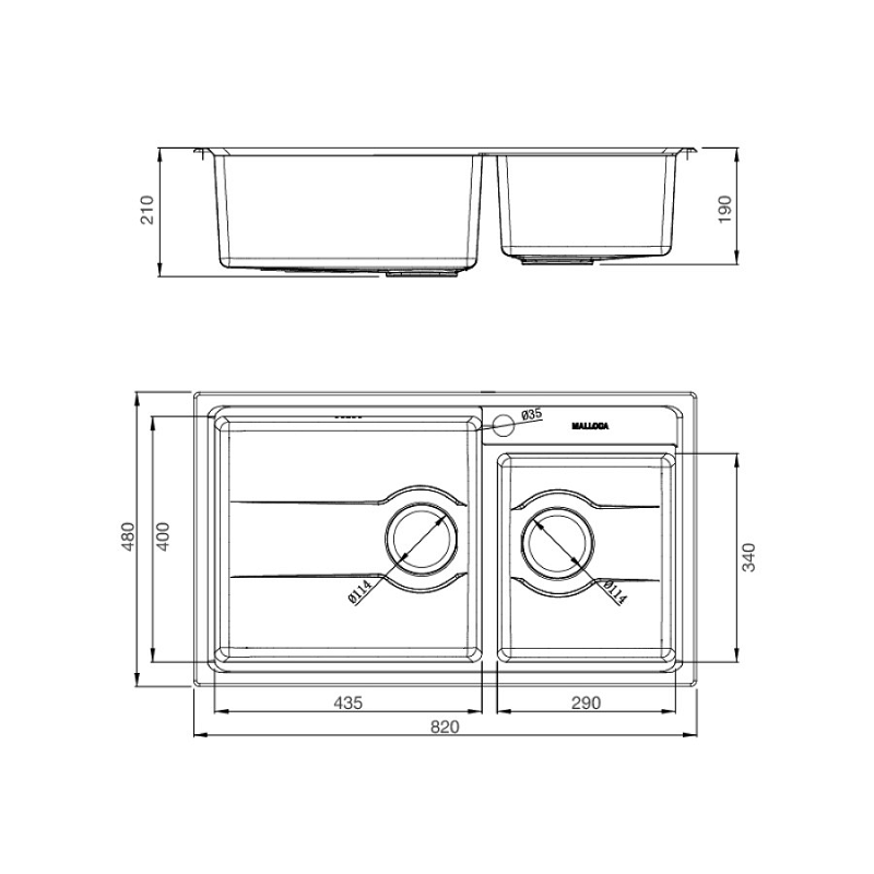 Chậu rửa đôi không cánh Malloca MS 5082W