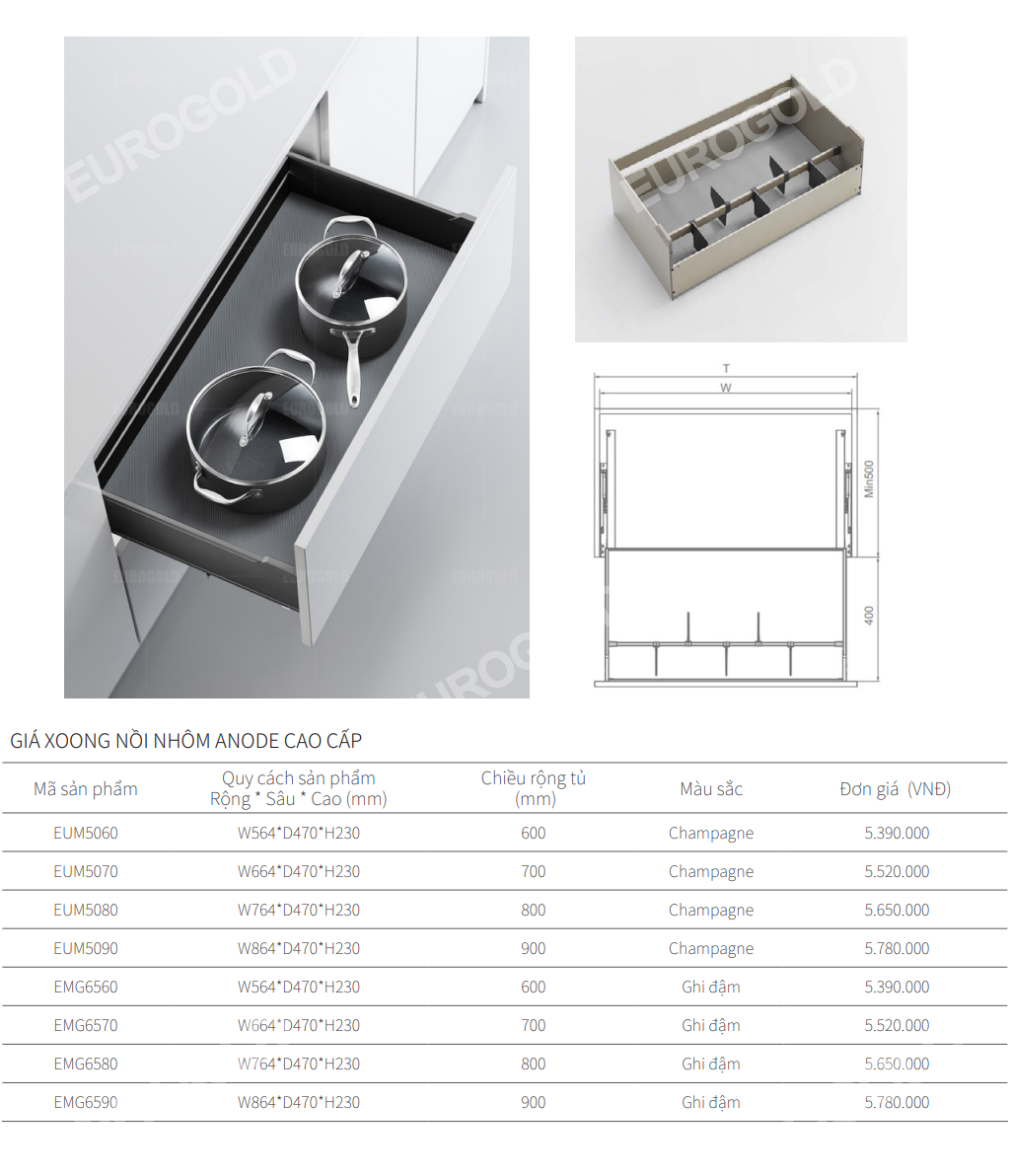 Giá xoong nồi nhôm Anode EUROGOLD EMG6560 | EMG6570 | EMG6580 | EMG6590