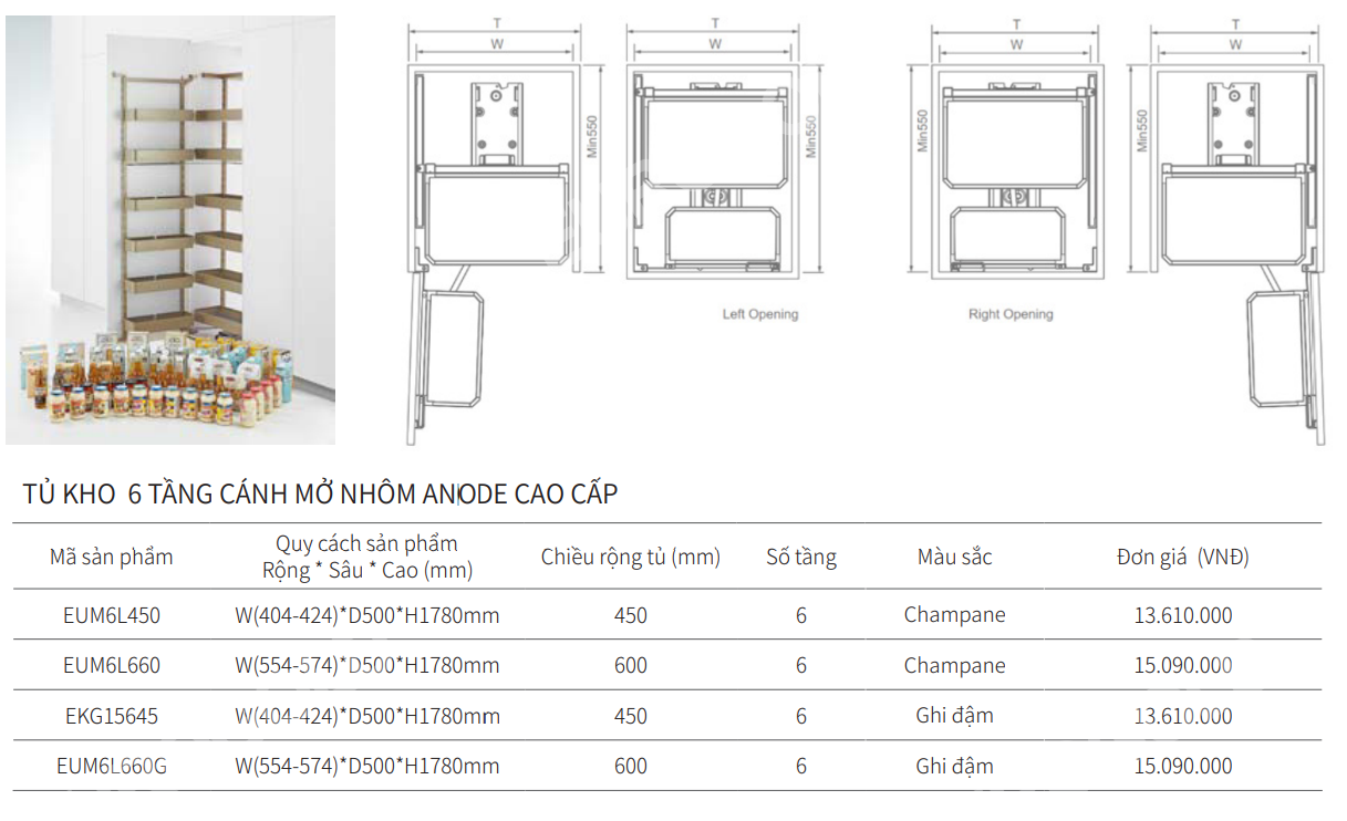 Tủ kho cánh mở nhôm Anode EUROGOLD EUM6L450 | EUM6L660