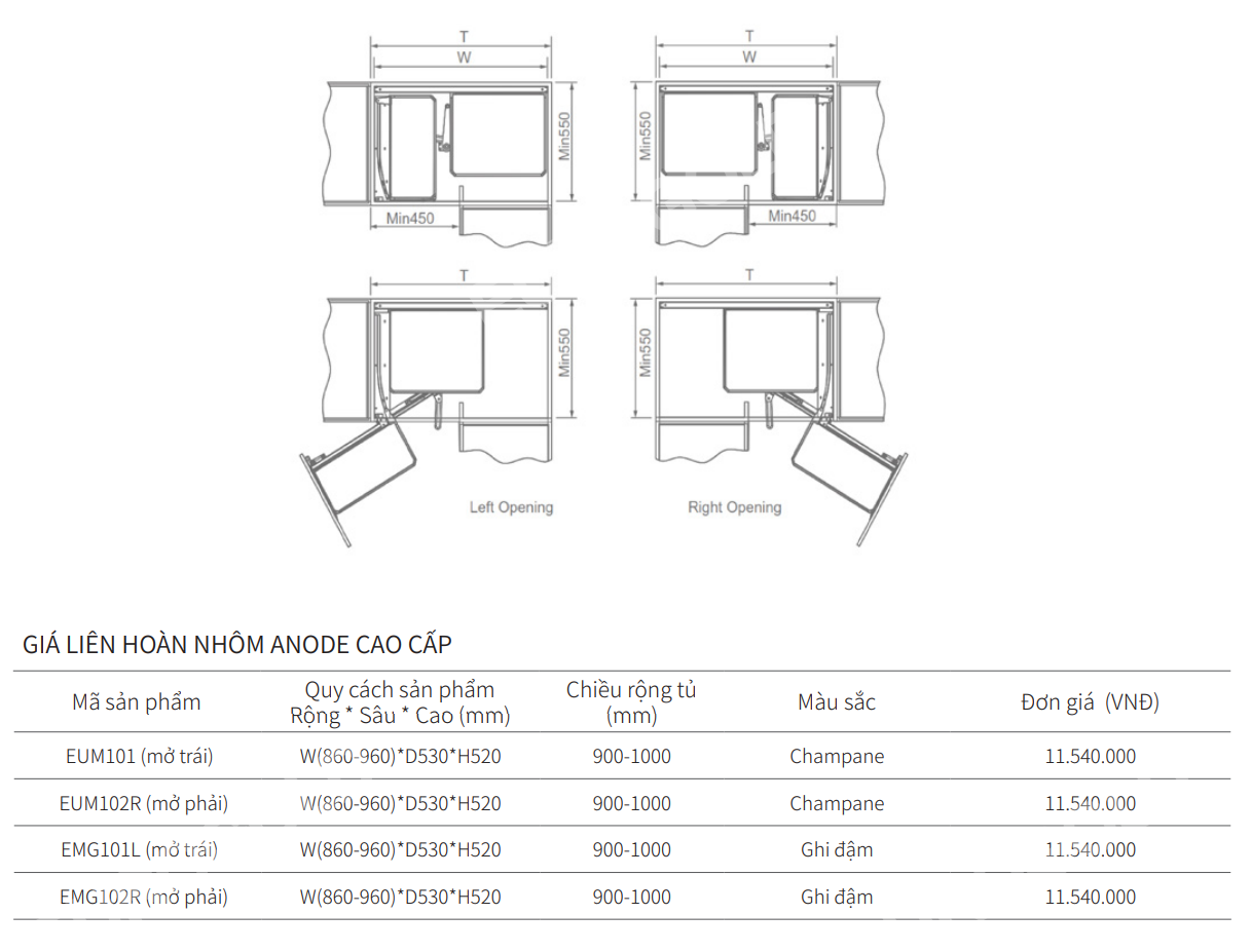 Giá liên hoàn nhôm Anode EUROGOLD EMG101L | EMG102R