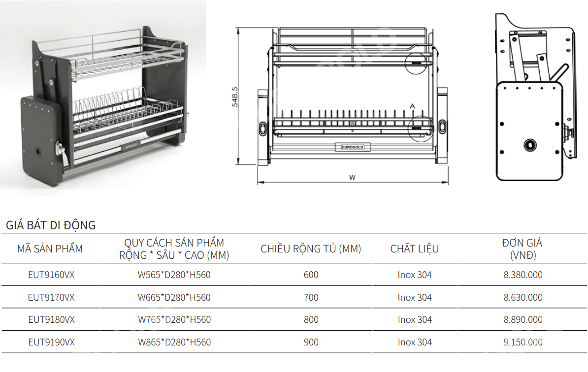Giá bát nâng hạ EUROGOLD EUT9160VX |  EUT9170VX |  EUT9180VX | EUT9190VX