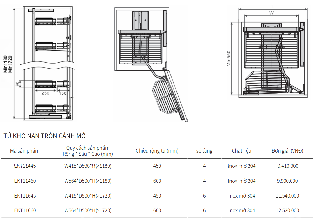 Tủ kho cánh mở nan tròn EUROGOLD EKT11445 | EKT11460