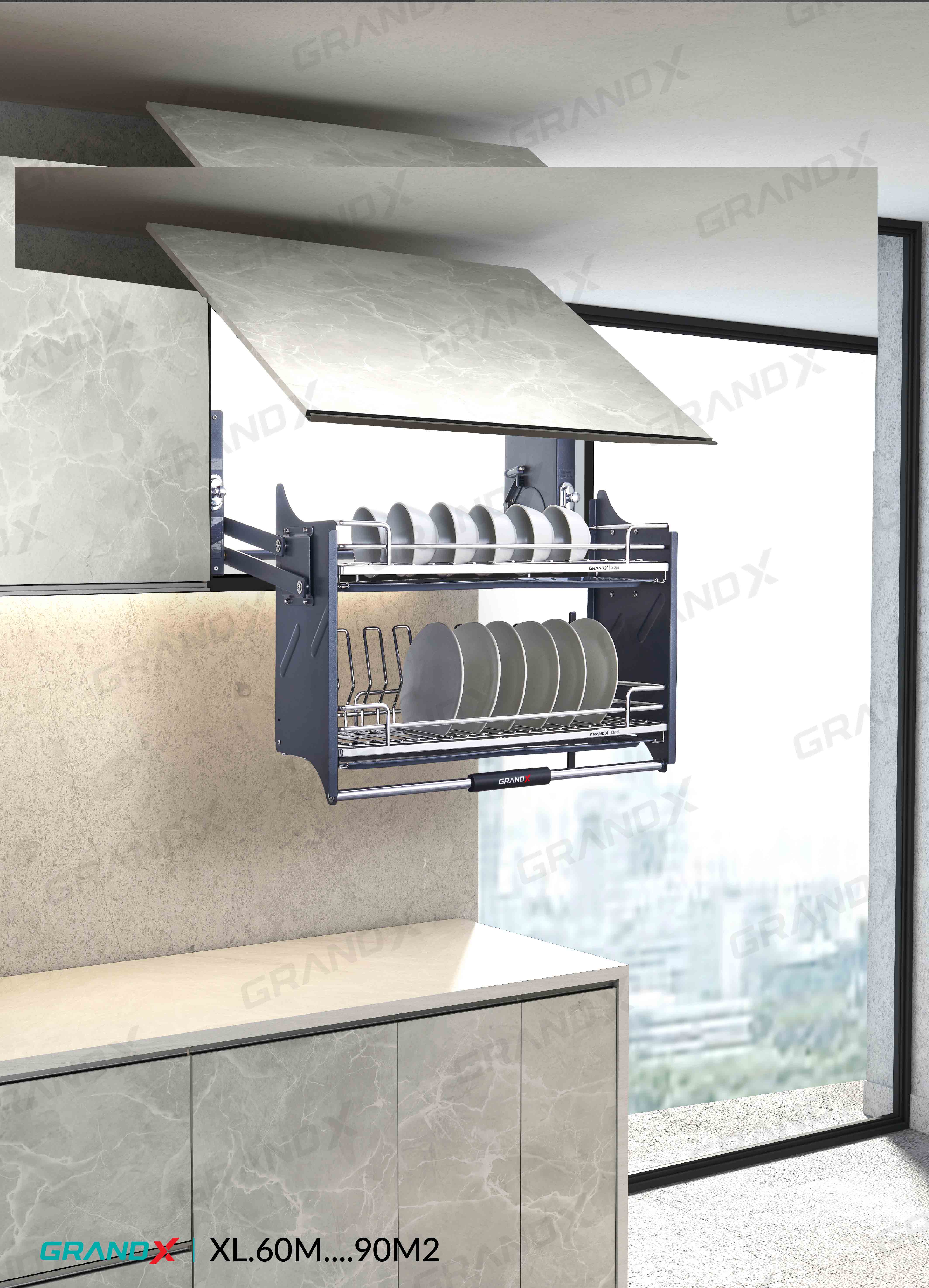 Giá Bát Đĩa Nâng Hạ Nan Oval SUS304 GrandX XL.60M2