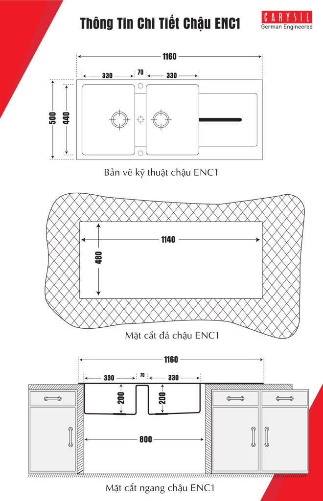 Chậu rửa Carysil ENC1-11/Cafe Brown