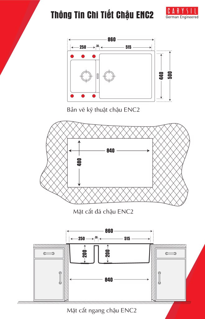 Chậu rửa Carysil ENC2-03/Nera