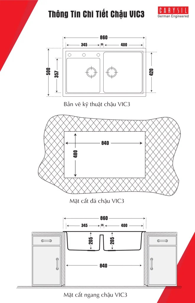 Chậu rửa Carysil VIC3-04/Montana