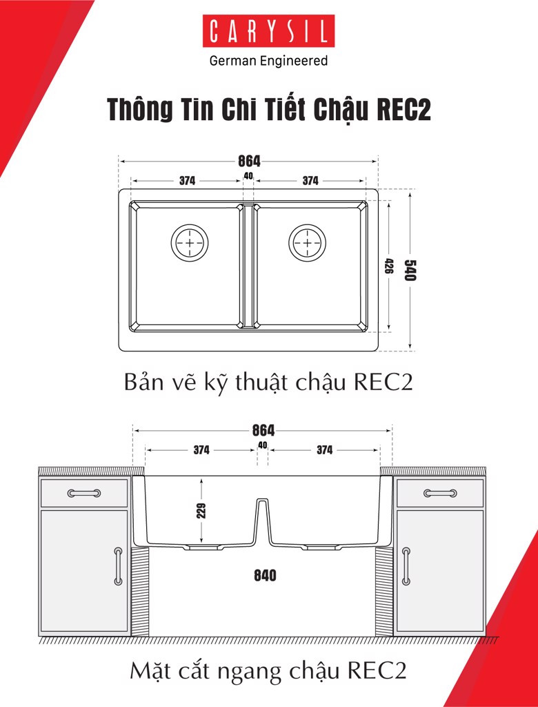 Chậu rửa Carysil REC2-02/Snova