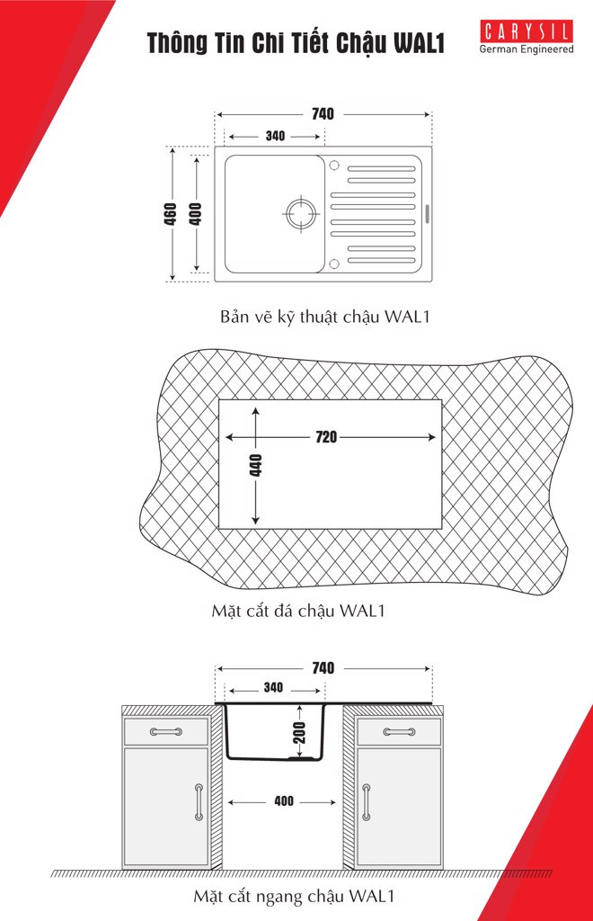 Chậu rửa Carysil WAL1-03/Nera