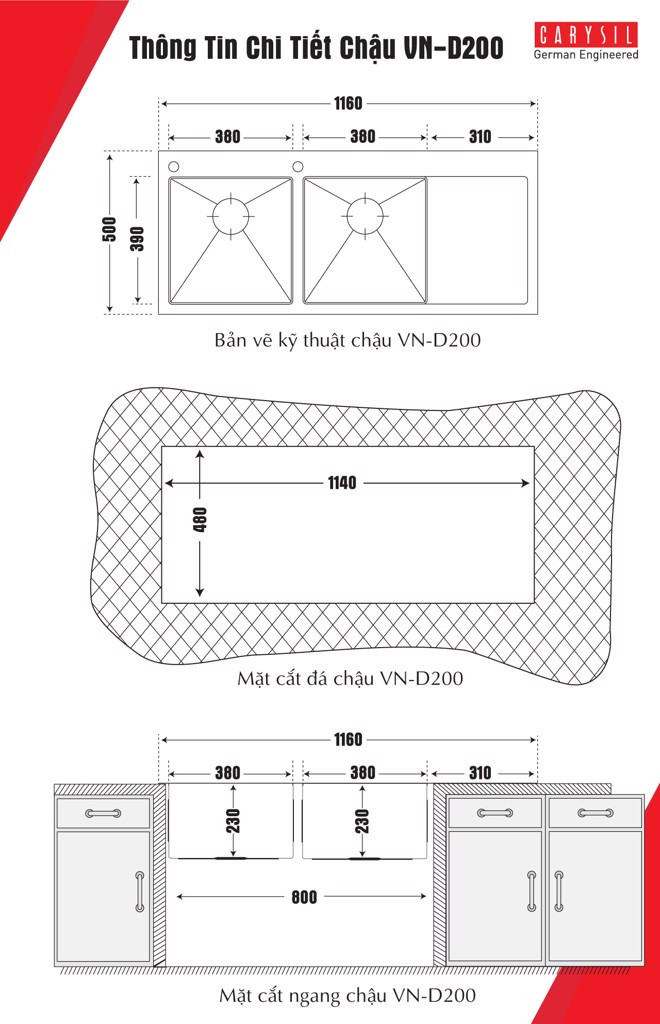 Chậu rửa Carysil VN-D200