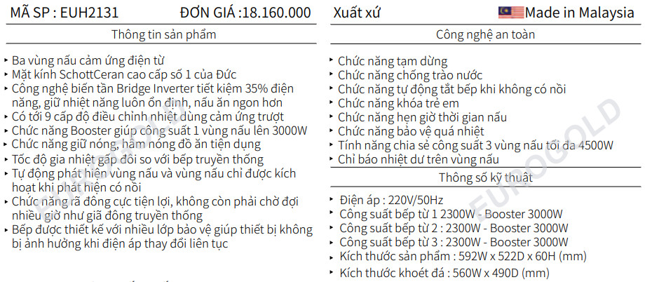 Bếp Từ Eurogold EUH2131